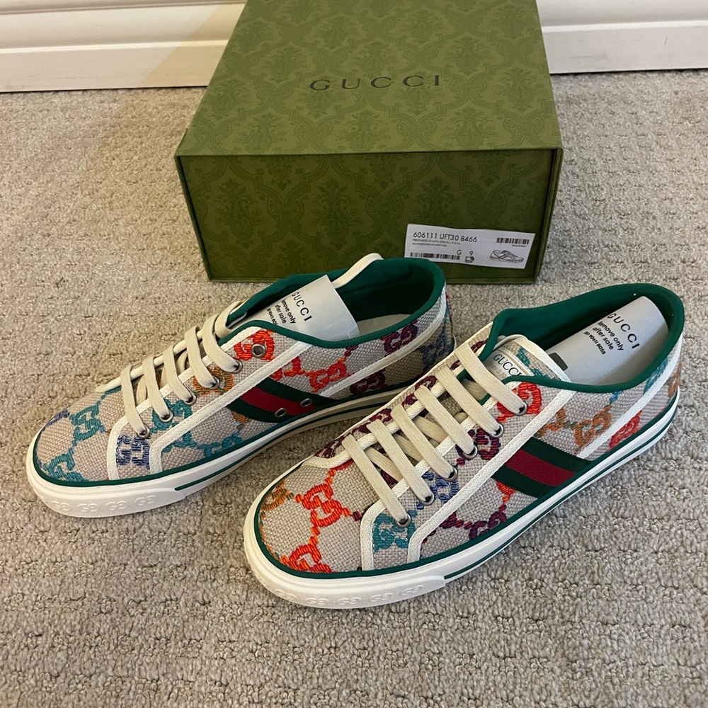 NWT - Gucci Tennis 1977 Multicolor Psychedelic Linen Logo Sneakers Size 9 - Picture 5 of 13